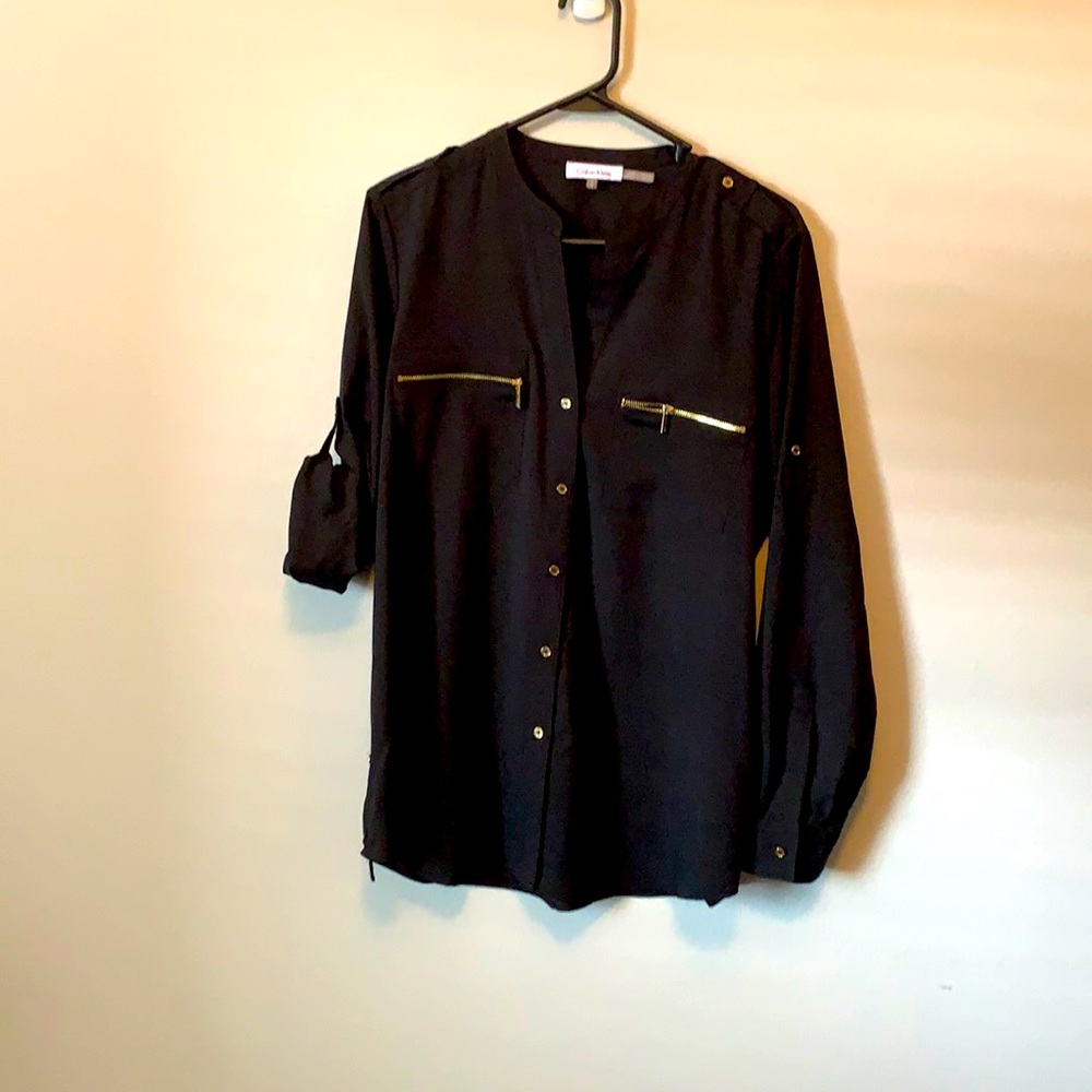 Calvin Klein black button up blouse. Sz L